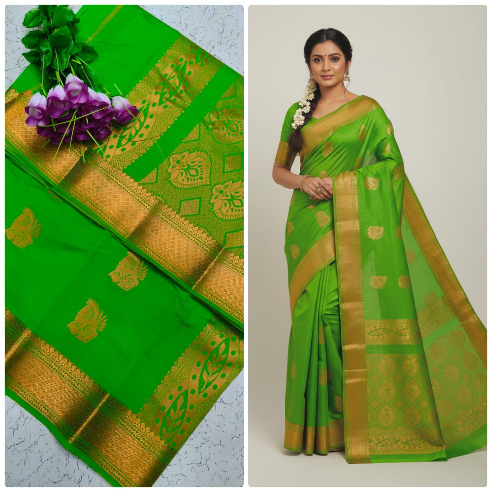 Kotta Cotton Silk Saree Light Green
